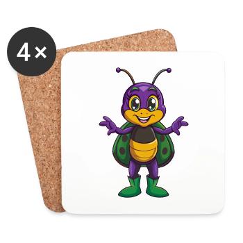 Ladybug Funny Kawaii Cartoon Character Clipart - Coasters (set of 4) - white - Front