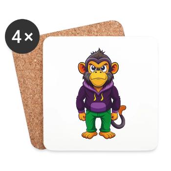 Monkey Funny Kawaii Cartoon Character Clipart - Coasters (set of 4) - white - Front