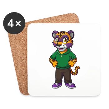 Leopard Funny Kawaii Cartoon Character Clipart - Coasters (set of 4) - white - Front