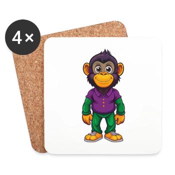 Bonobo Funny Kawaii Cartoon Character Clipart - Coasters (set of 4) - white - Front