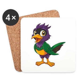 Coucou Oiseau Drôle Kawaii Dessin animé Personnage Clipart - Dessous de verre (lot de 4) - blanc - Devant