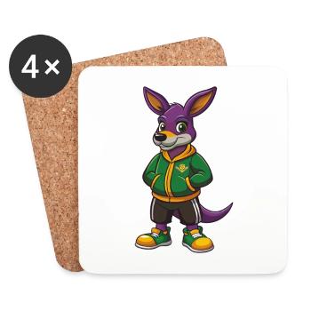 Kangaroo Funny Kawaii Cartoon Character Clipart - Coasters (set of 4) - white - Front