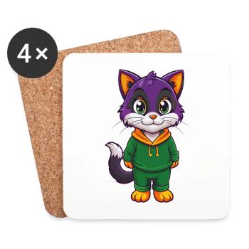 Kitten Funny Kawaii Cartoon Character Clipart - Coasters (set of 4) - white - Front
