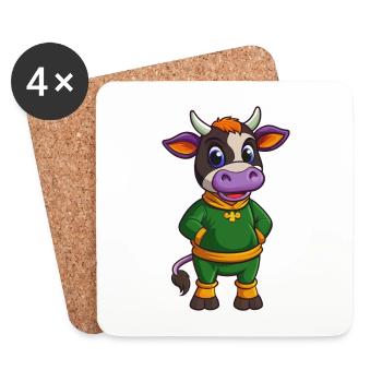 vache drôle kawaii personnage de dessin animé clipart - Dessous de verre (lot de 4) - blanc - Devant