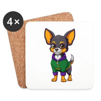 Chihuahua Dog Funny Kawaii Cartoon Character - Coasters (set of 4) - white - Front