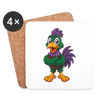 poulet drôle kawaii dessin animé personnage clipart - Dessous de verre (lot de 4) - blanc - Devant