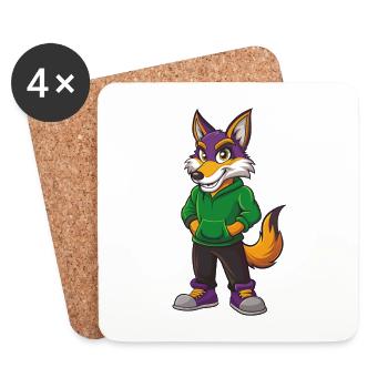Coyote Funny Kawaii Cartoon Character Clipart - Coasters (set of 4) - white - Front
