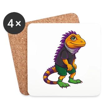 Iguana Funny Kawaii Cartoon Character Clipart - Coasters (set of 4) - white - Front