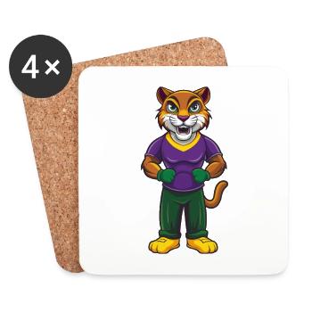 Cougar drôle Kawaii dessin animé Personnage Clipart - Dessous de verre (lot de 4) - blanc - Devant