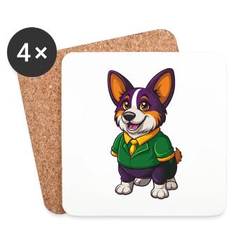 Corgi chien drôle Kawaii dessin animé Personnage Clipart - Dessous de verre (lot de 4) - blanc - Devant