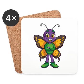 papillon drôle kawaii personnage de dessin animé clipart - Dessous de verre (lot de 4) - blanc - Devant