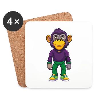 Chimpanzé Drôle Kawaii Dessin animé Personnage Clipart - Dessous de verre (lot de 4) - blanc - Devant