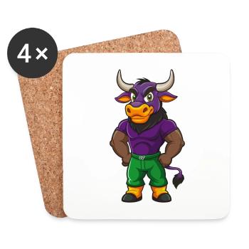 Bull Funny Kawaii Cartoon Character Clipart - Coasters (set of 4) - white - Front
