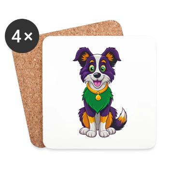 Border Collie Hund Lustige Kawaii Cartoon Clipart - Untersetzer (4er-Set) - Weiß - Vorne