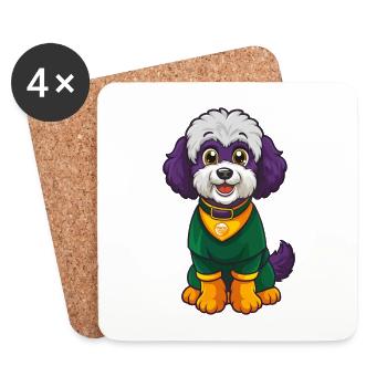 Bichon frisé chien drôle Kawaii personnage de dessin animé - Dessous de verre (lot de 4) - blanc - Devant