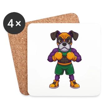 Boxer Chien Drôle Kawaii Dessin Animé Personnage Clipart - Dessous de verre (lot de 4) - blanc - Devant