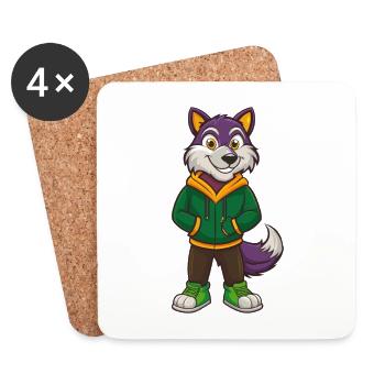 Arctic Wolf Funny Kawaii Cartoon Character Clipart - Coasters (set of 4) - white - Front