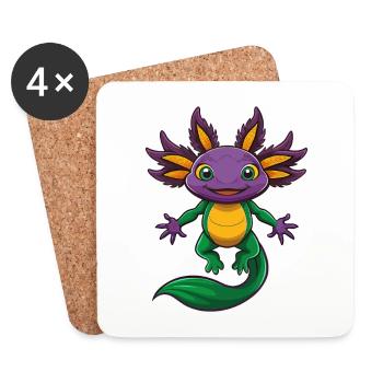 axolotl drôle kawaii dessin animé personnage clipart - Dessous de verre (lot de 4) - blanc - Devant