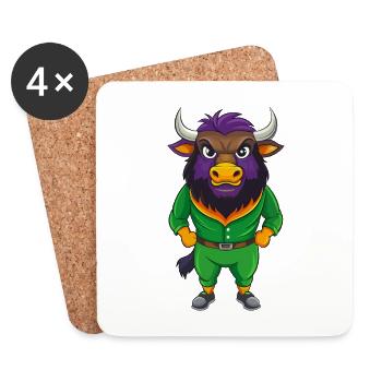 Bison Drôle Kawaii Dessin animé Personnage Clipart - Dessous de verre (lot de 4) - blanc - Devant