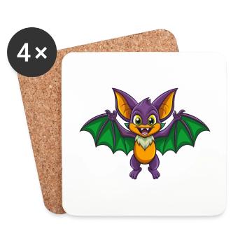 Bat Funny Kawaii Cartoon Character Clipart - Coasters (set of 4) - white - Front