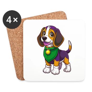Beagle Chien Drôle Kawaii Dessin animé Personnage Clipart - Dessous de verre (lot de 4) - blanc - Devant