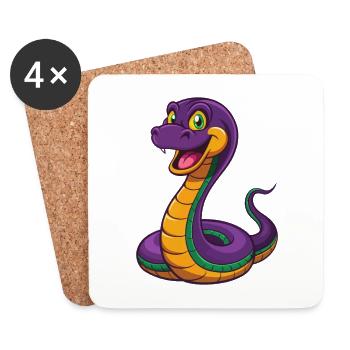 Anaconda Lustige Kawaii Cartoon Figur Clipart - Untersetzer (4er-Set) - Weiß - Vorne