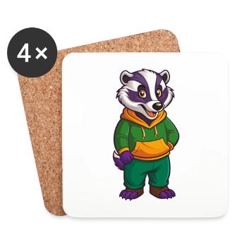 blaireau drôle Kawaii dessin animé Personnage Clipart - Dessous de verre (lot de 4) - blanc - Devant