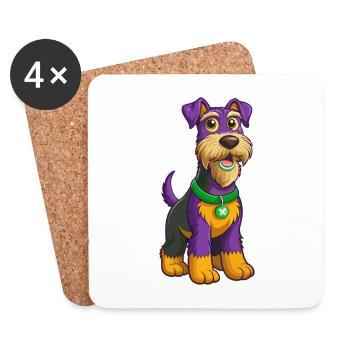 Airedale Terrier Hund Kawaii Zeichentrickfigur - Untersetzer (4er-Set) - Weiß - Vorne