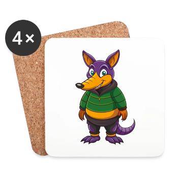 Armadillo Drôle Kawaii Dessin animé Personnage Clipart - Dessous de verre (lot de 4) - blanc - Devant