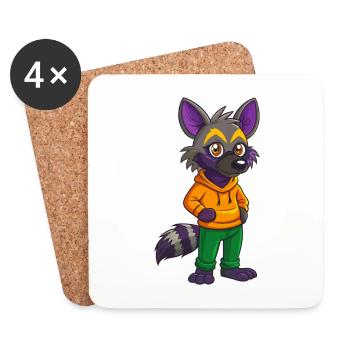 Aardwolf Drôle Kawaii Dessin animé Personnage Clipart - Dessous de verre (lot de 4) - blanc - Devant