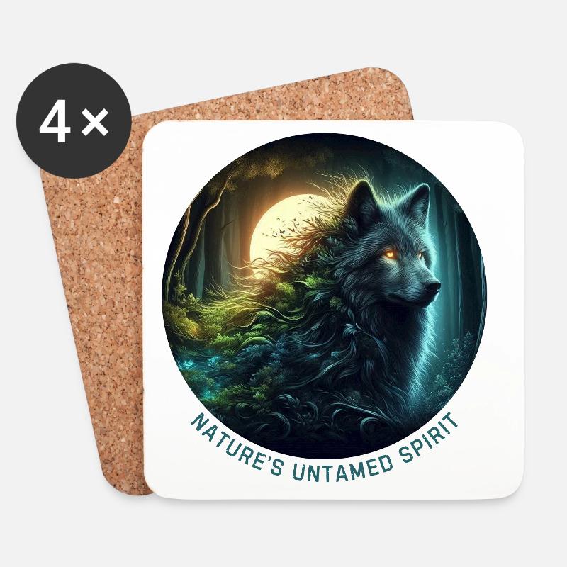 Der Wolf im Nachtwald - Untersetzer (4er-Set) - Weiß