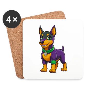 Deutscher Pinscher Hund Kawaii Zeichentrickfigur - Untersetzer (4er-Set) - Weiß - Vorne