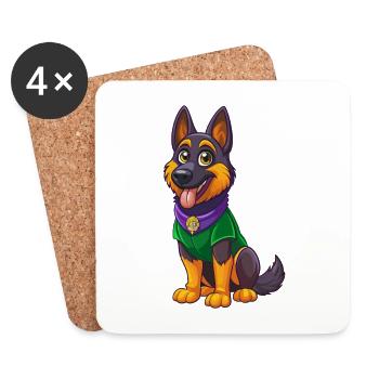 German Shepherd Dog Kawaii Cartoon Character - Coasters (set of 4) - white - Front