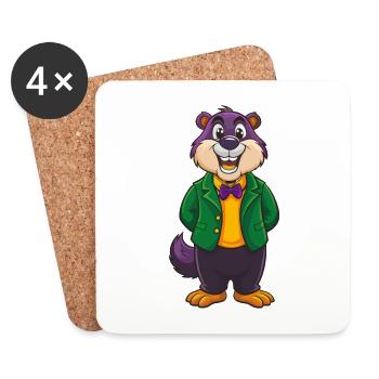 marmotte drôle Kawaii dessin animé Clipart - Dessous de verre (lot de 4) - blanc - Devant