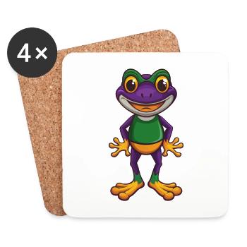 Frog Funny Kawaii Cartoon Character Clipart - Coasters (set of 4) - white - Front