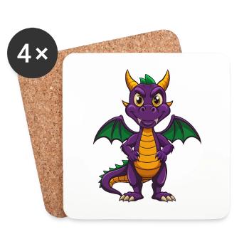 Drache Lustige Kawaii Cartoon Figur Clipart - Untersetzer (4er-Set) - Weiß - Vorne