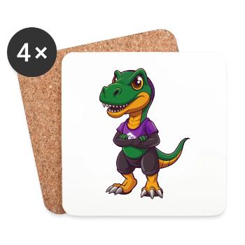 dinosaure drôle kawaii dessin animé personnage clipart - Dessous de verre (lot de 4) - blanc - Devant