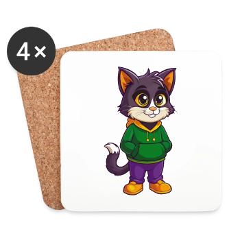 Cat Funny Kawaii Cartoon Character Clipart - Coasters (set of 4) - white - Front