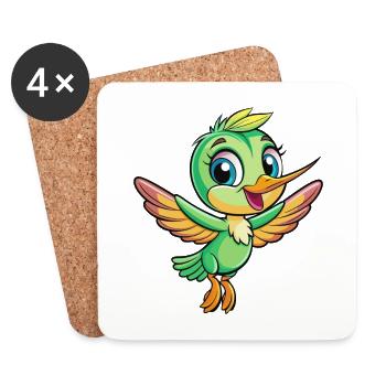 Hummingbird Cute Cartoon Character Kawaii Clipart - Coasters (set of 4) - white - Front