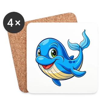 baleine bleue Mignon Personnage de dessin animé Kawaii Clipart - Dessous de verre (lot de 4) - blanc - Devant