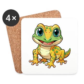 Gecko Niedliche Zeichentrickfigur Kawaii Clipart - Untersetzer (4er-Set) - Weiß - Vorne