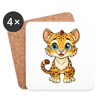Ocelot Cute Cartoon Character Kawaii Clipart - Coasters (set of 4) - white - Front