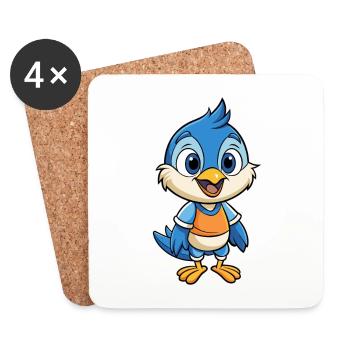 Nuthatch Mignon Personnage De Dessin Animé Kawaii Clipart - Dessous de verre (lot de 4) - blanc - Devant