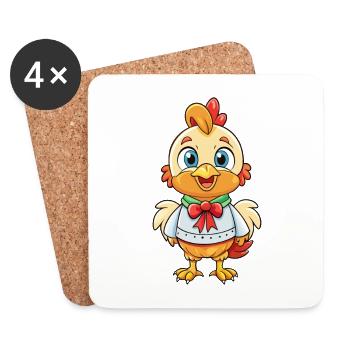 Poule mignon personnage de dessin animé Kawaii Clipart - Dessous de verre (lot de 4) - blanc - Devant