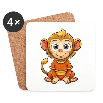Monkey Cute Cartoon Character Kawaii Clipart - Coasters (set of 4) - white - Front