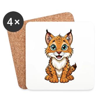 Luchs Niedliche Zeichentrickfigur Kawaii Clipart - Untersetzer (4er-Set) - Weiß - Vorne
