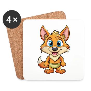 Coyote Cute Cartoon Character Kawaii Clipart - Coasters (set of 4) - white - Front
