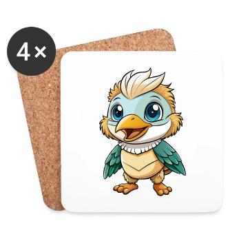 Kookaburra Niedliche Zeichentrickfigur Kawaii Clipart - Untersetzer (4er-Set) - Weiß - Vorne