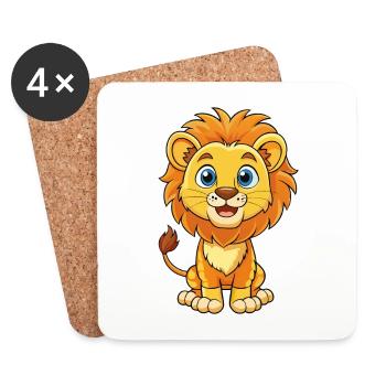 Lion Mignon Personnage De Dessin Animé Kawaii Clipart - Dessous de verre (lot de 4) - blanc - Devant