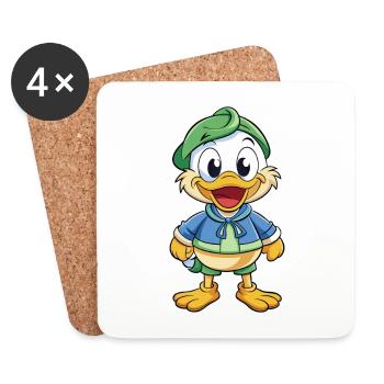 Stockente Niedliche Zeichentrickfigur Kawaii Clipart - Untersetzer (4er-Set) - Weiß - Vorne